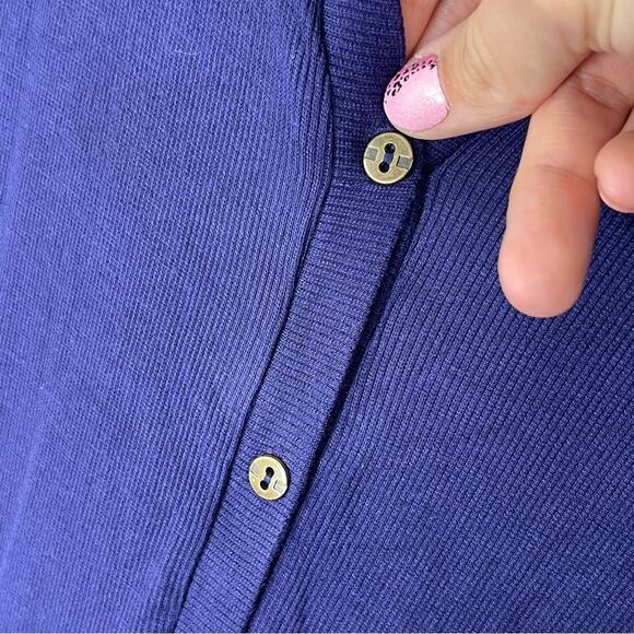 CABLE & GAUGE Blue Ribbed Button Front Long Sleeve Long Cardigan Size Medium - Picture 2 of 6